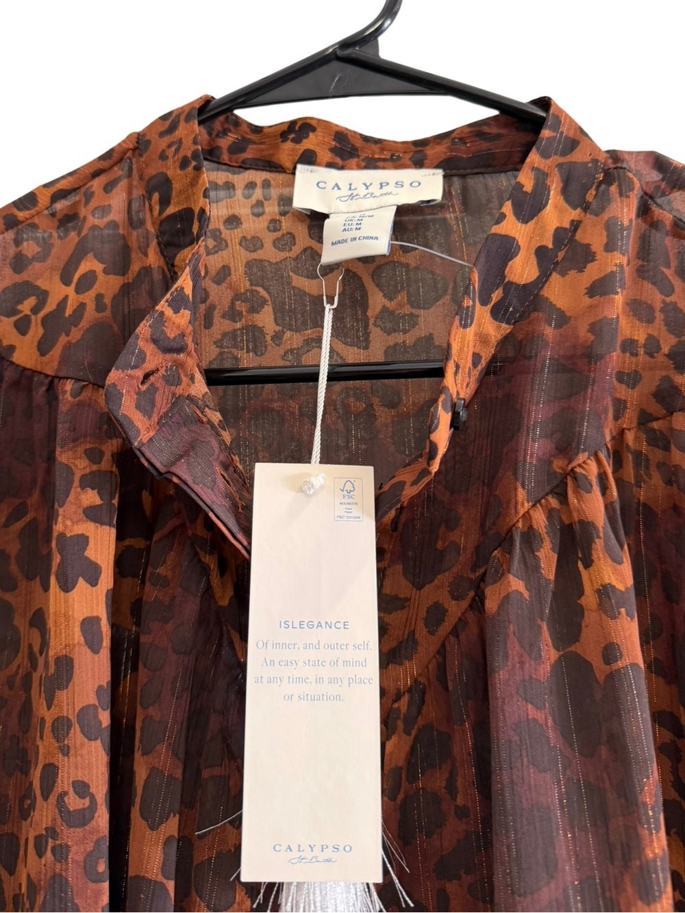 CALYPSO ST. BARTH Sheer Leopard Print Blouse Brown Size Medium - Picture 7 of 9